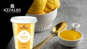Kefalos Mango Sorbet with Passionfruit Coulis